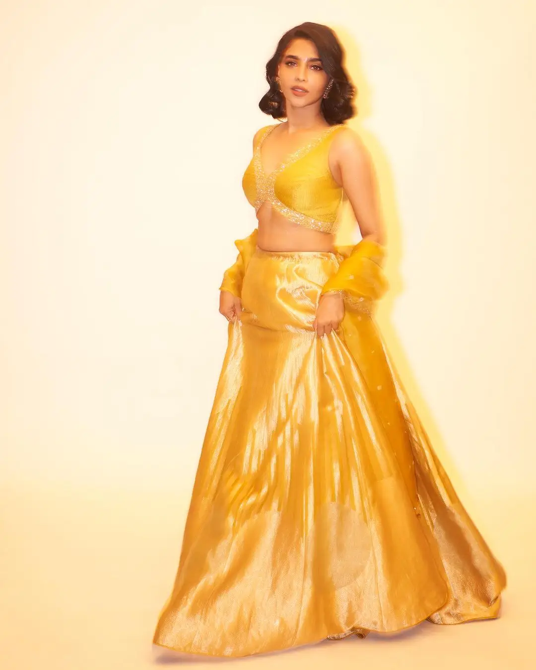 Malayalam Actress Aishwarya Lekshmi in Yellow Lehenga Choli